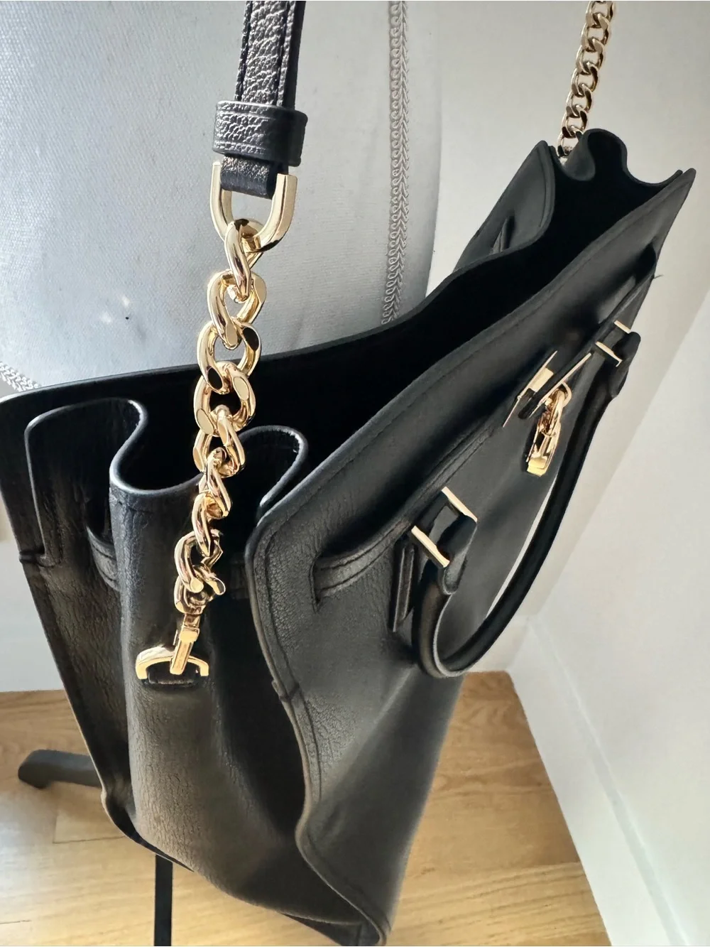 Michael Kors Hamilton Moderne Black Leather Satchel Bag